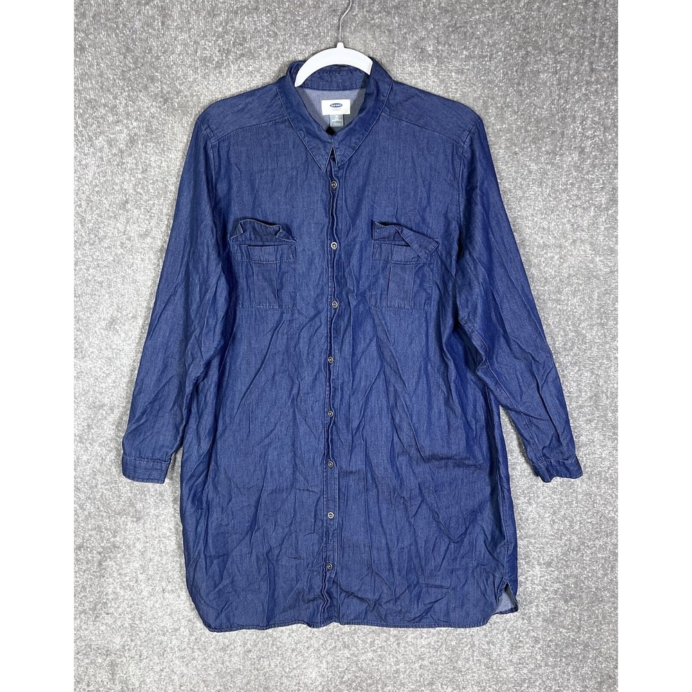 Old Navy Long Sleeve Chambray Blue Button Shirt Mini Dress Womens Size 16 Plus